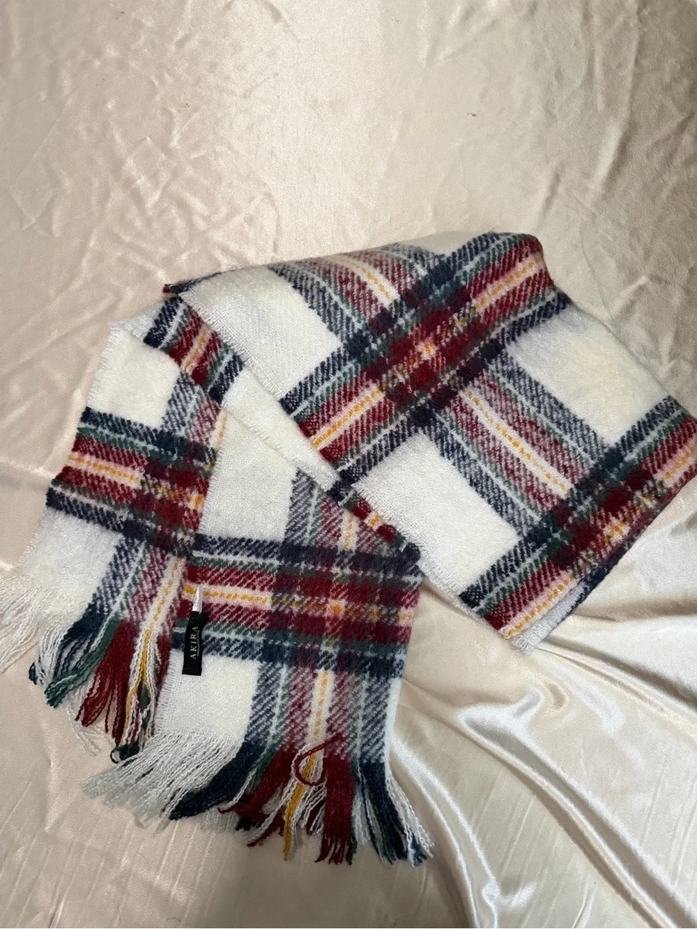 Akira Plaid Blanket Scarf with Frayed Tassel Fringe